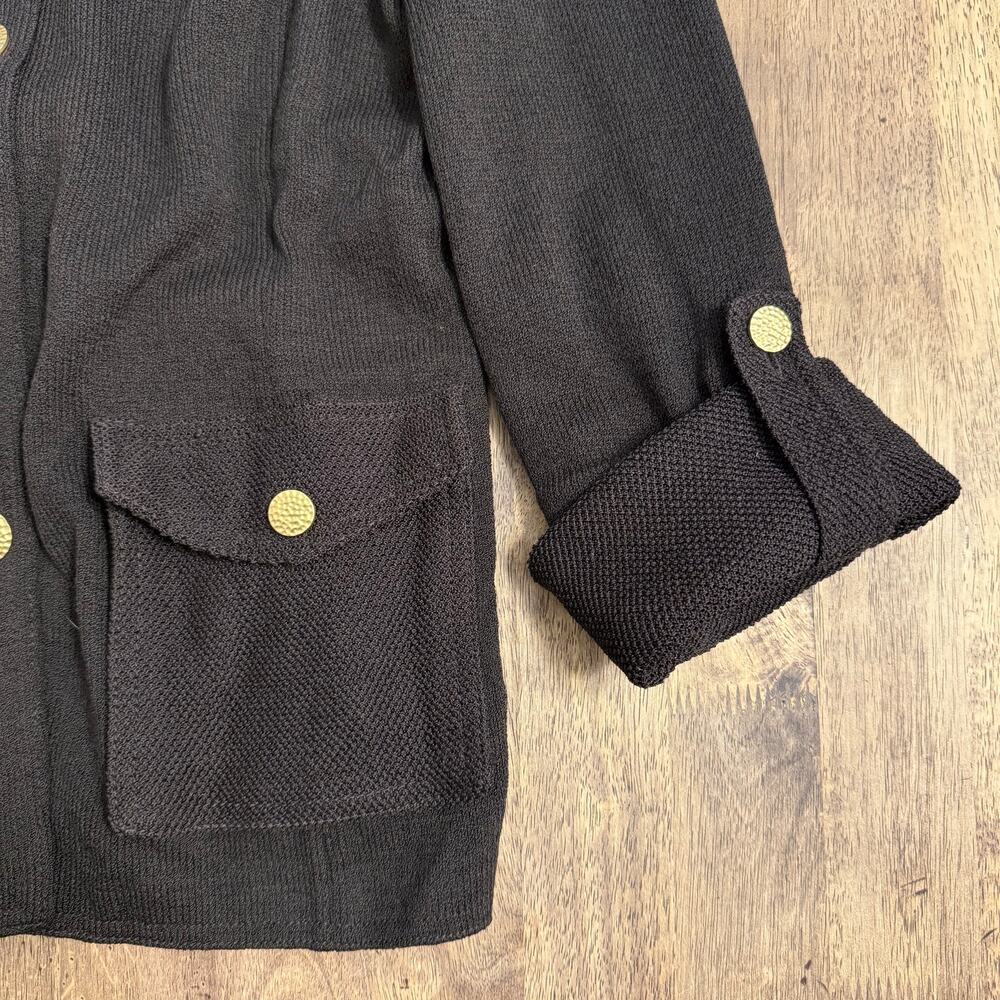 St. John Jacket Santana Knit Tie Belt Gold Buttons Lux Brown Made In USA Size 12 - Picture 9 of 11